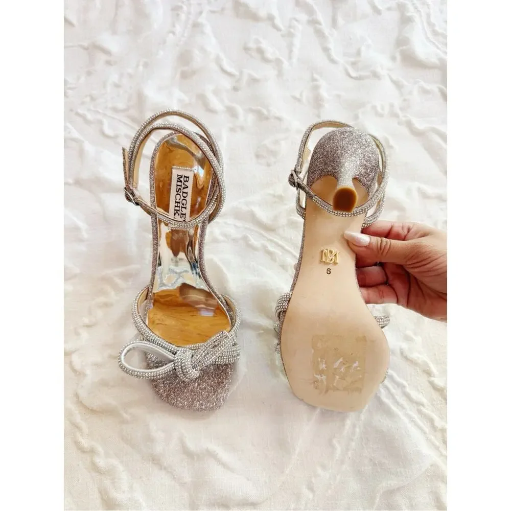 Badgley Mischka Effie Ankle Strap Sandal In Silver Glitter